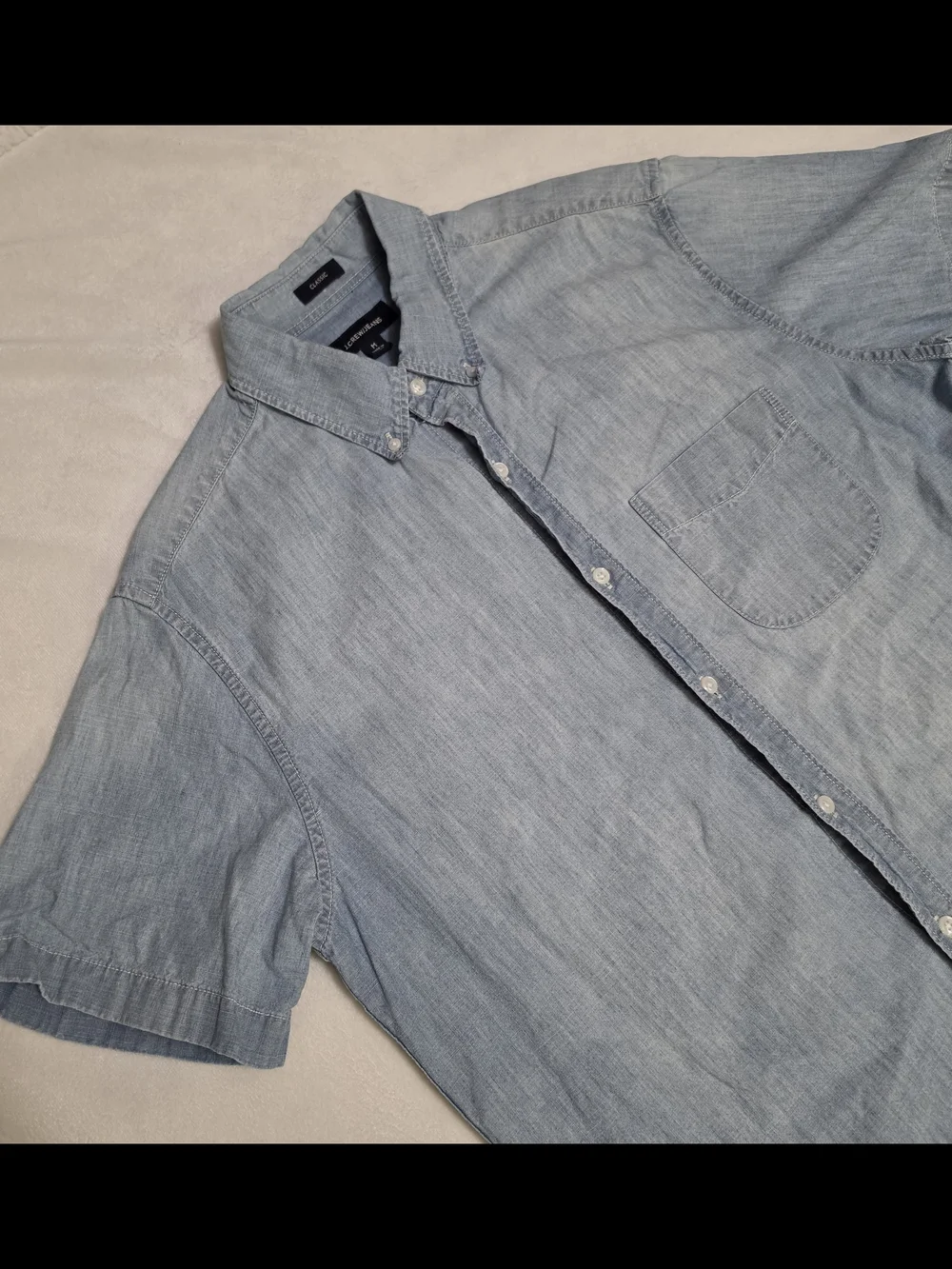 J.Crew Jeans Classic Fit Chambray Denim Short Sleeve Shirt Mens Medium Blue